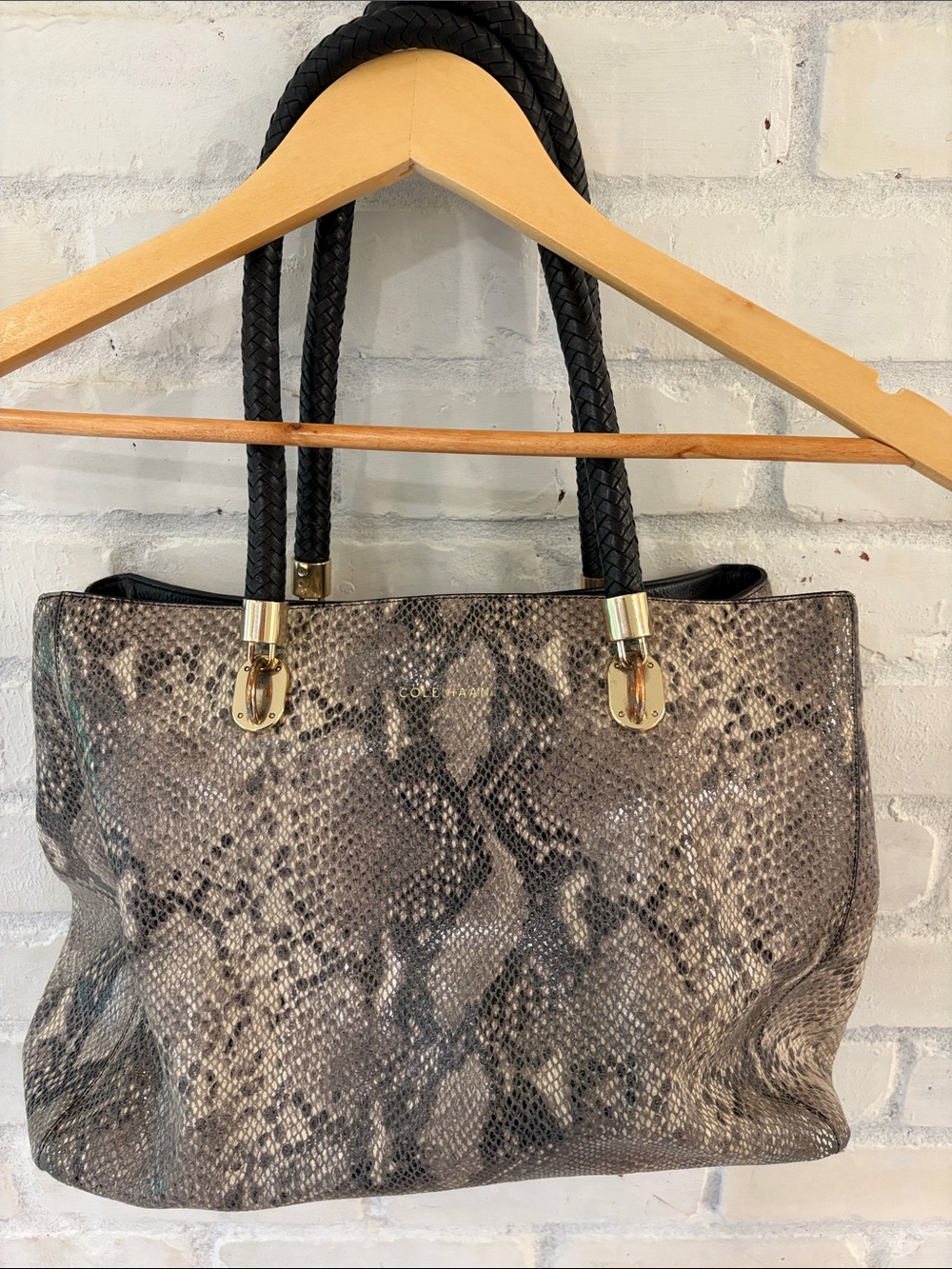 Cole Haan Benson snake embossed leather tote bag (B6)